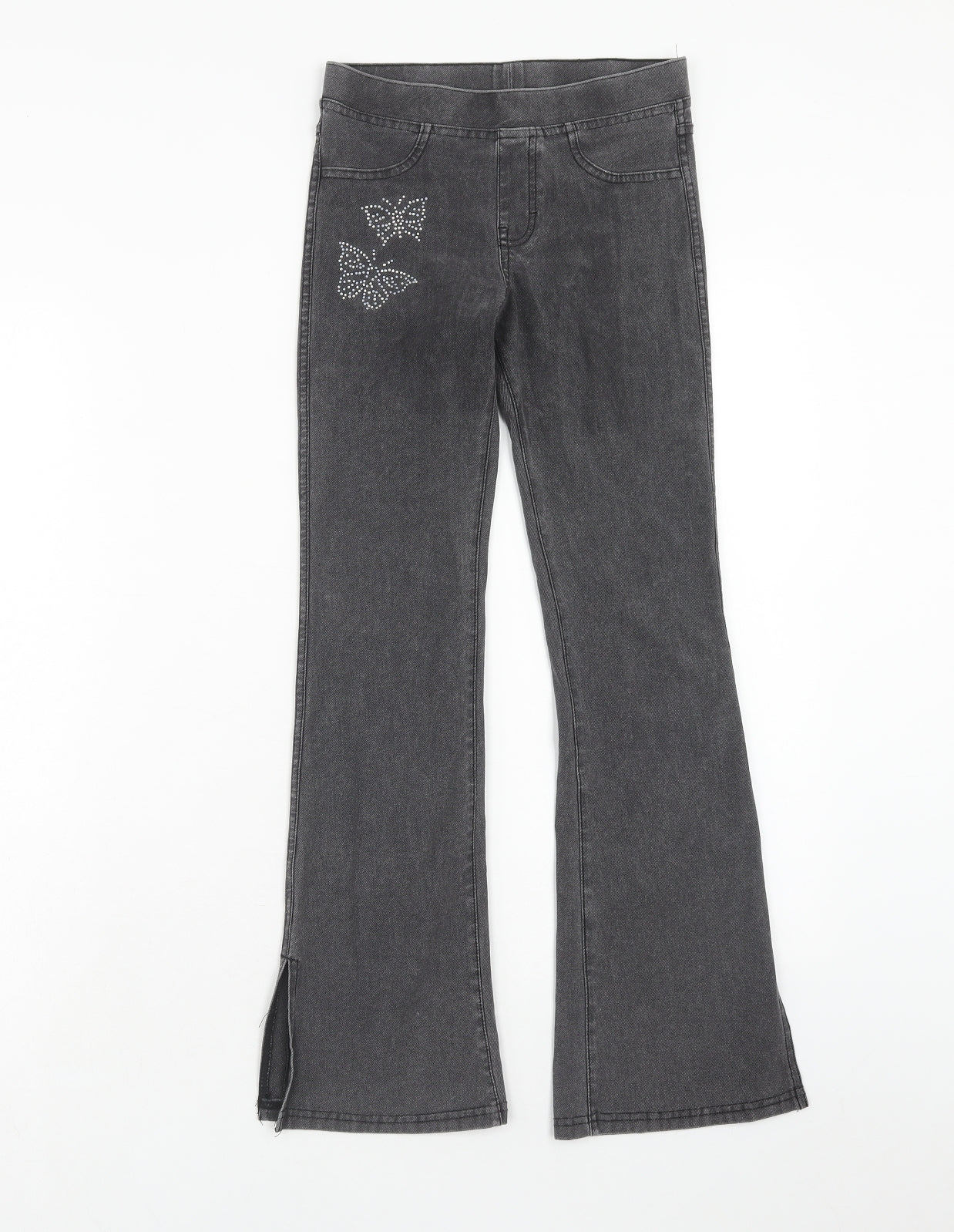 H&M Girls Grey Cotton Flared Jeans Size 10-11 Years Regular Pullover - Butterfly