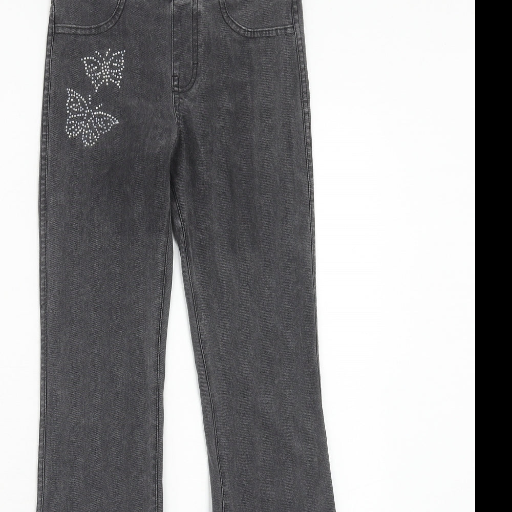 H&M Girls Grey Cotton Flared Jeans Size 10-11 Years Regular Pullover - Butterfly