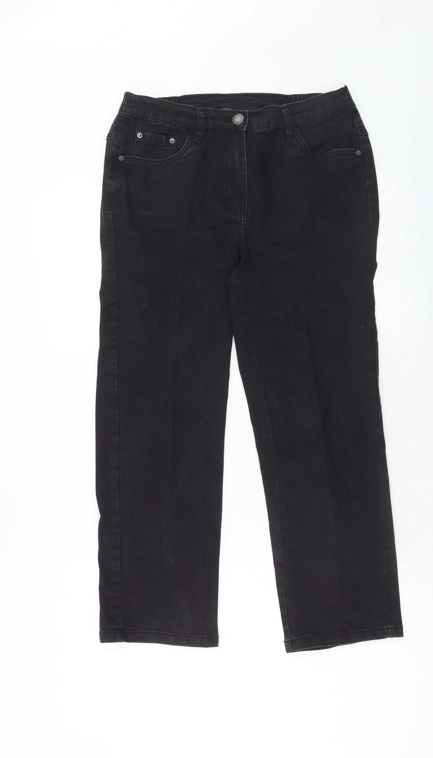 Bonmarche Womens Black Cotton Straight Jeans Size 12 Regular Zip