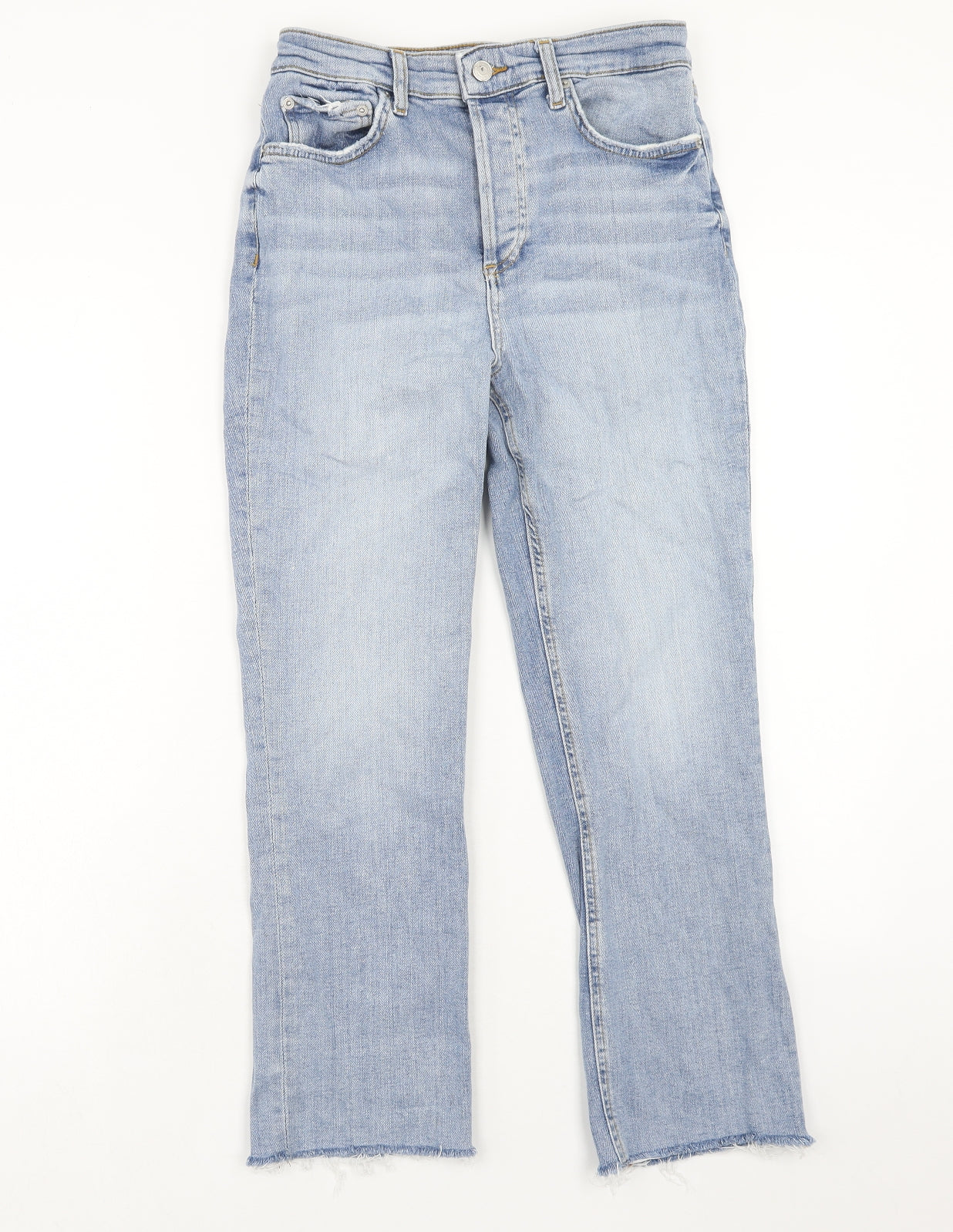 Zara Womens Blue Cotton Straight Jeans Size 10 Regular Zip