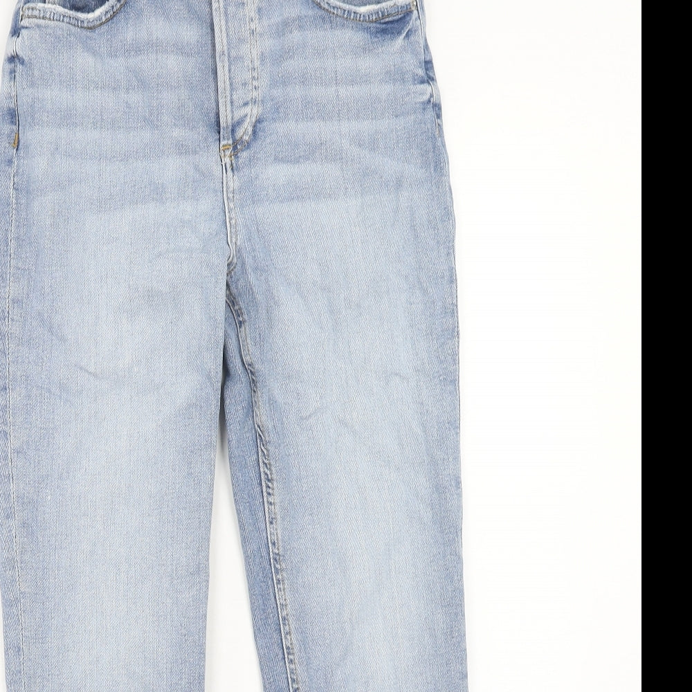 Zara Womens Blue Cotton Straight Jeans Size 10 Regular Zip