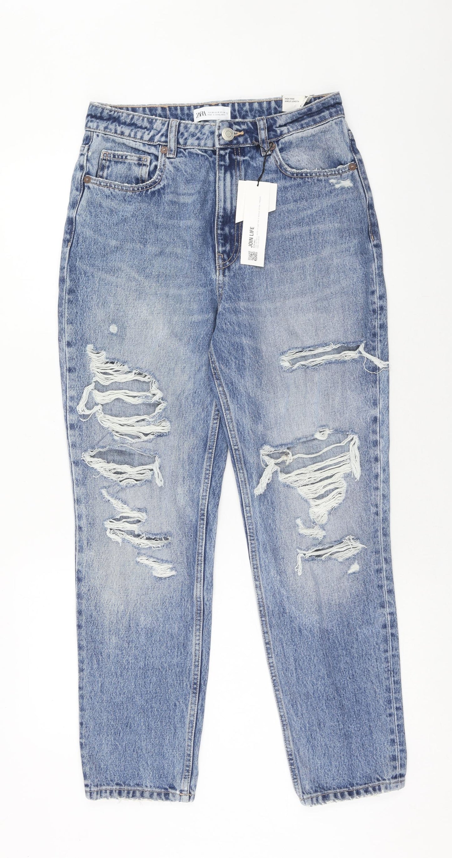 Zara Womens Blue Cotton Straight Jeans Size 10 Regular Zip