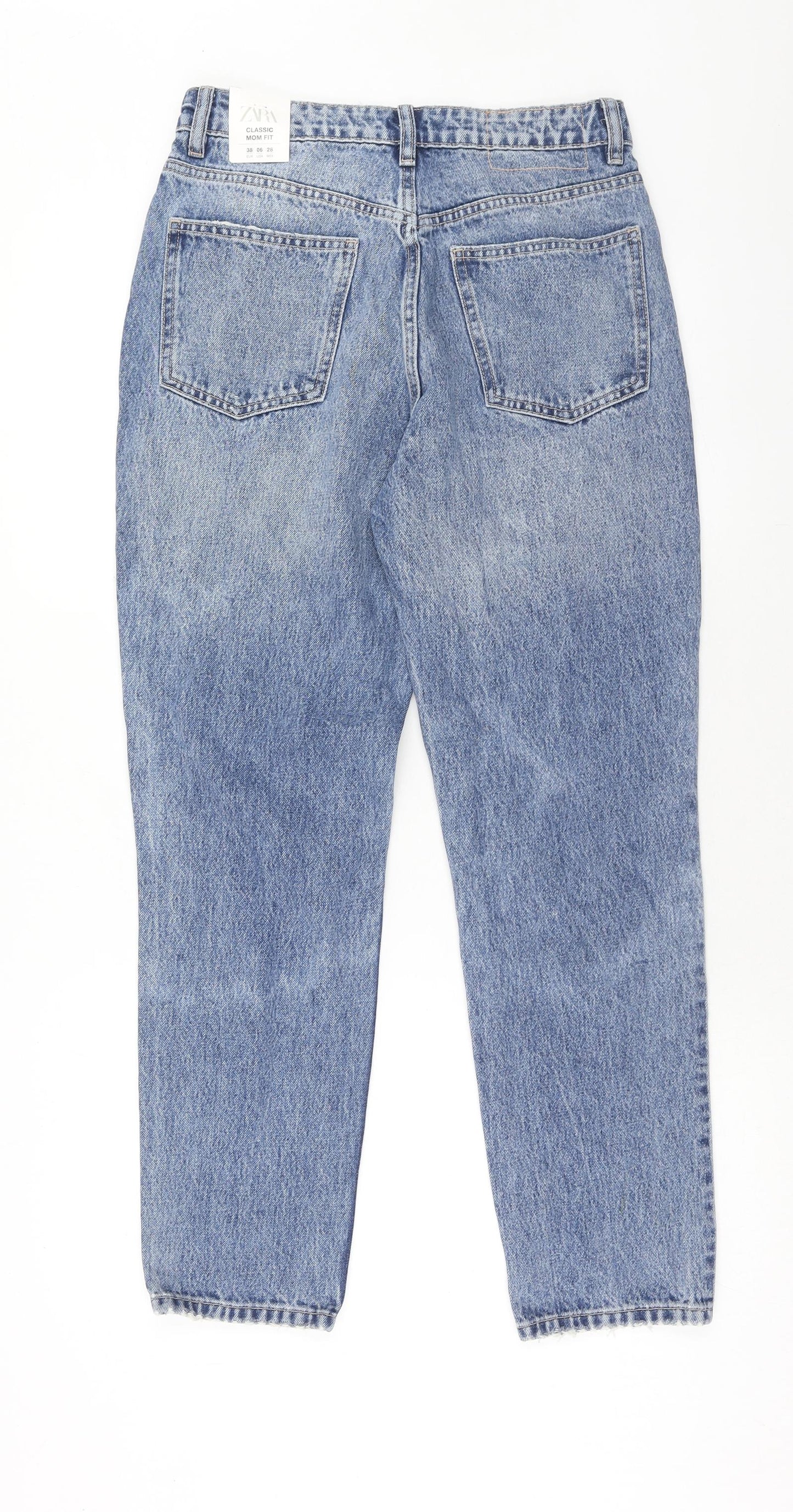 Zara Womens Blue Cotton Straight Jeans Size 10 Regular Zip