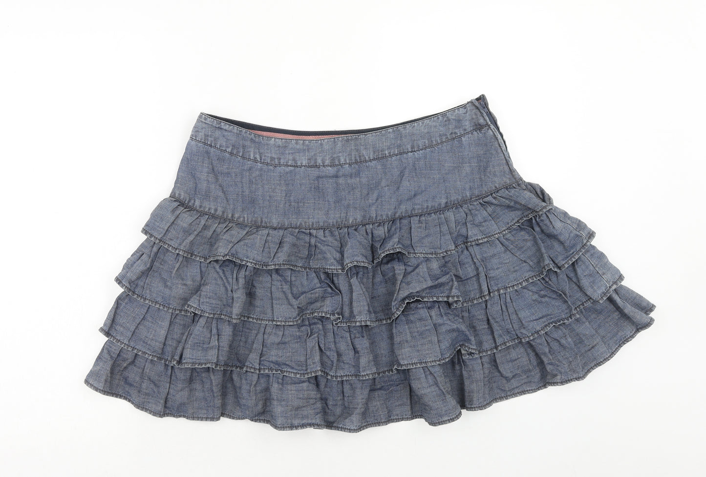 NEXT Womens Blue Linen Skater Skirt Size 14 Zip