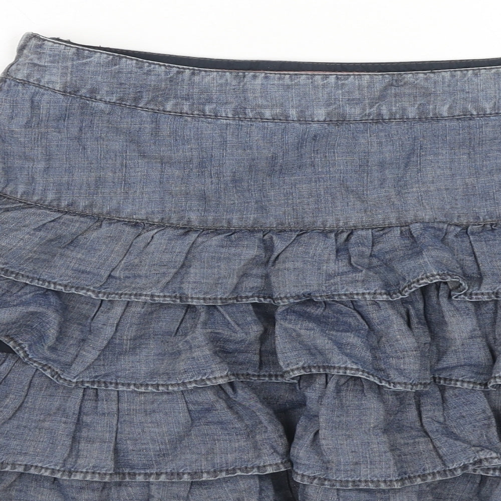 NEXT Womens Blue Linen Skater Skirt Size 14 Zip