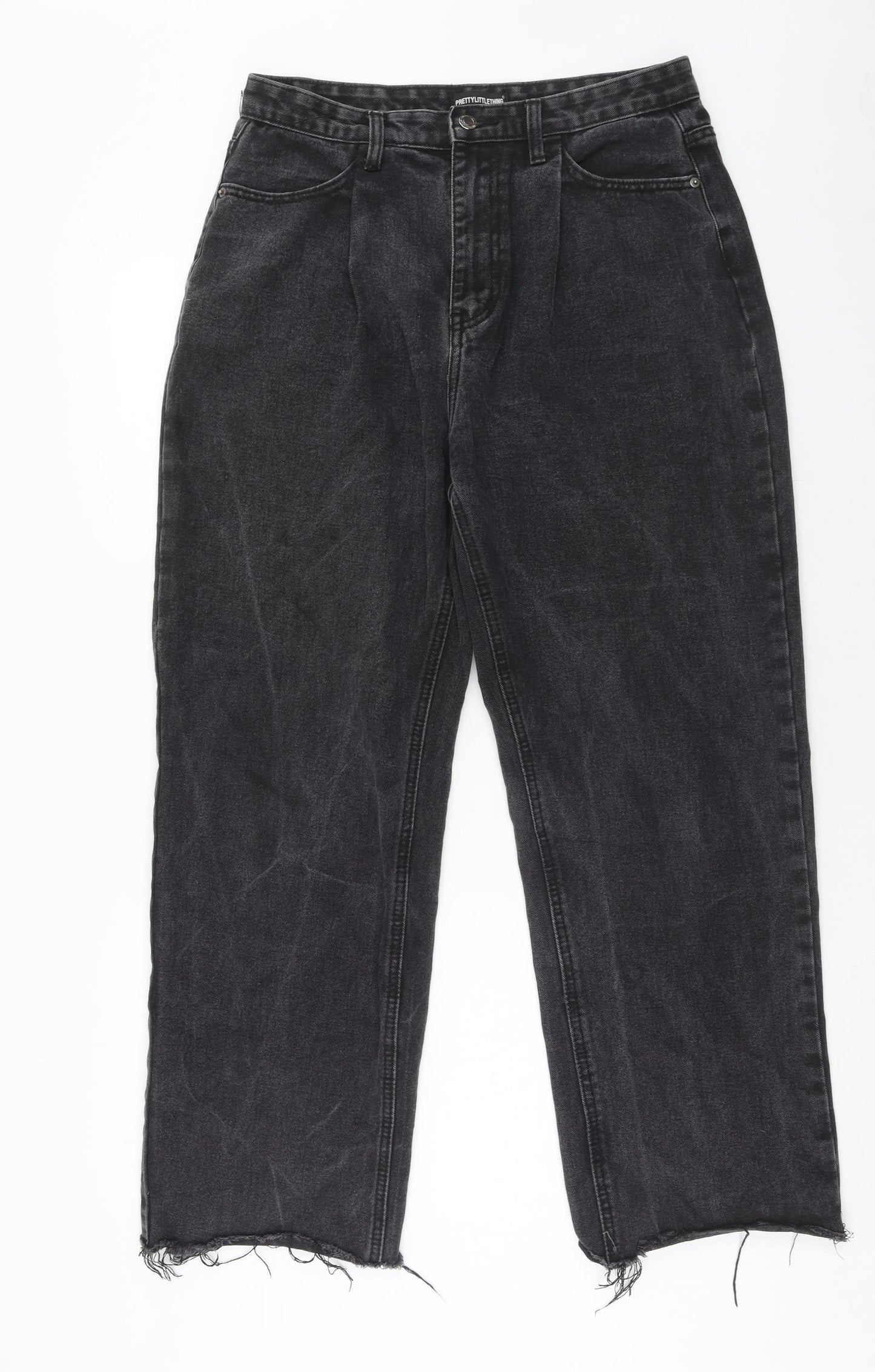 PRETTYLITTLETHING Womens Black Cotton Mom Jeans Size 12 Regular Zip