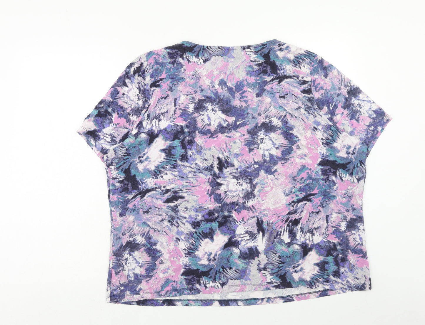 Marks and Spencer Womens Pink Geometric Cotton Basic T-Shirt Size 24 Round Neck