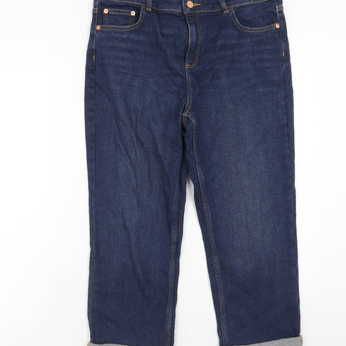 F&F Womens Blue Cotton Straight Jeans Size 14 Regular Zip
