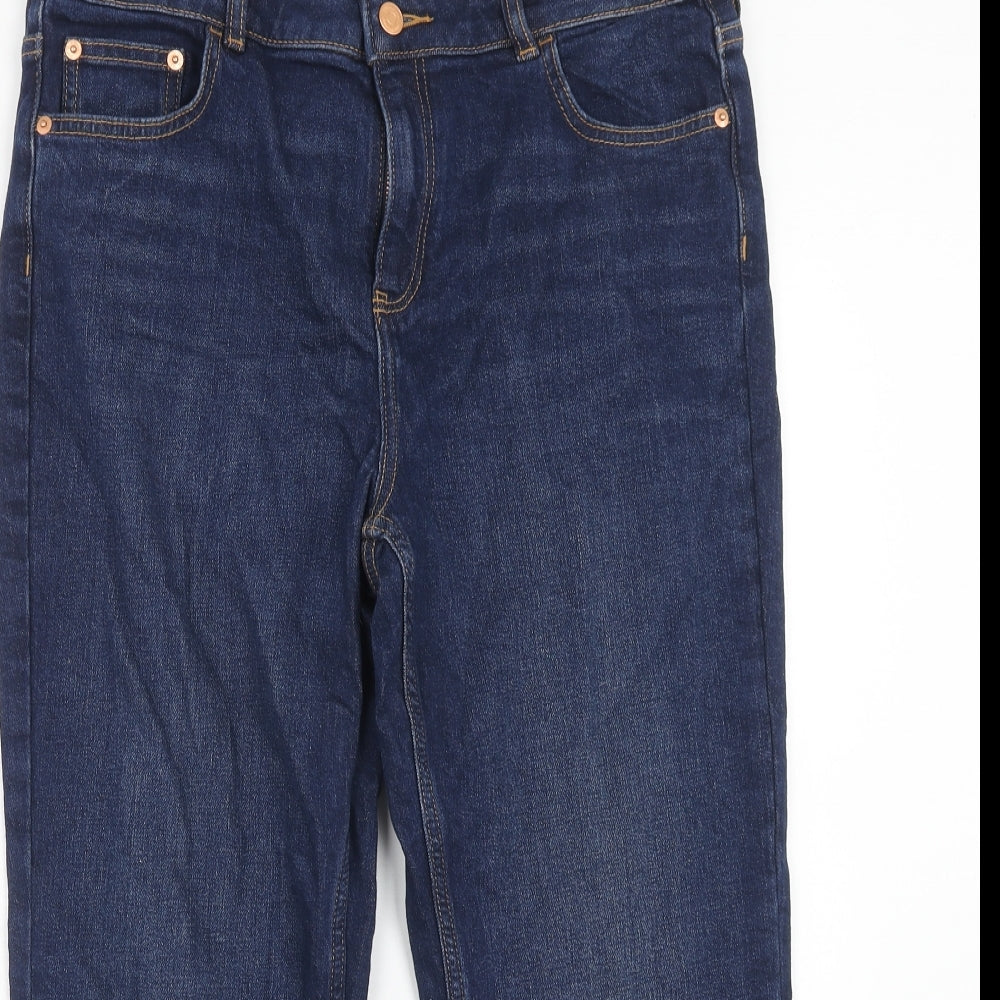 F&F Womens Blue Cotton Straight Jeans Size 14 Regular Zip