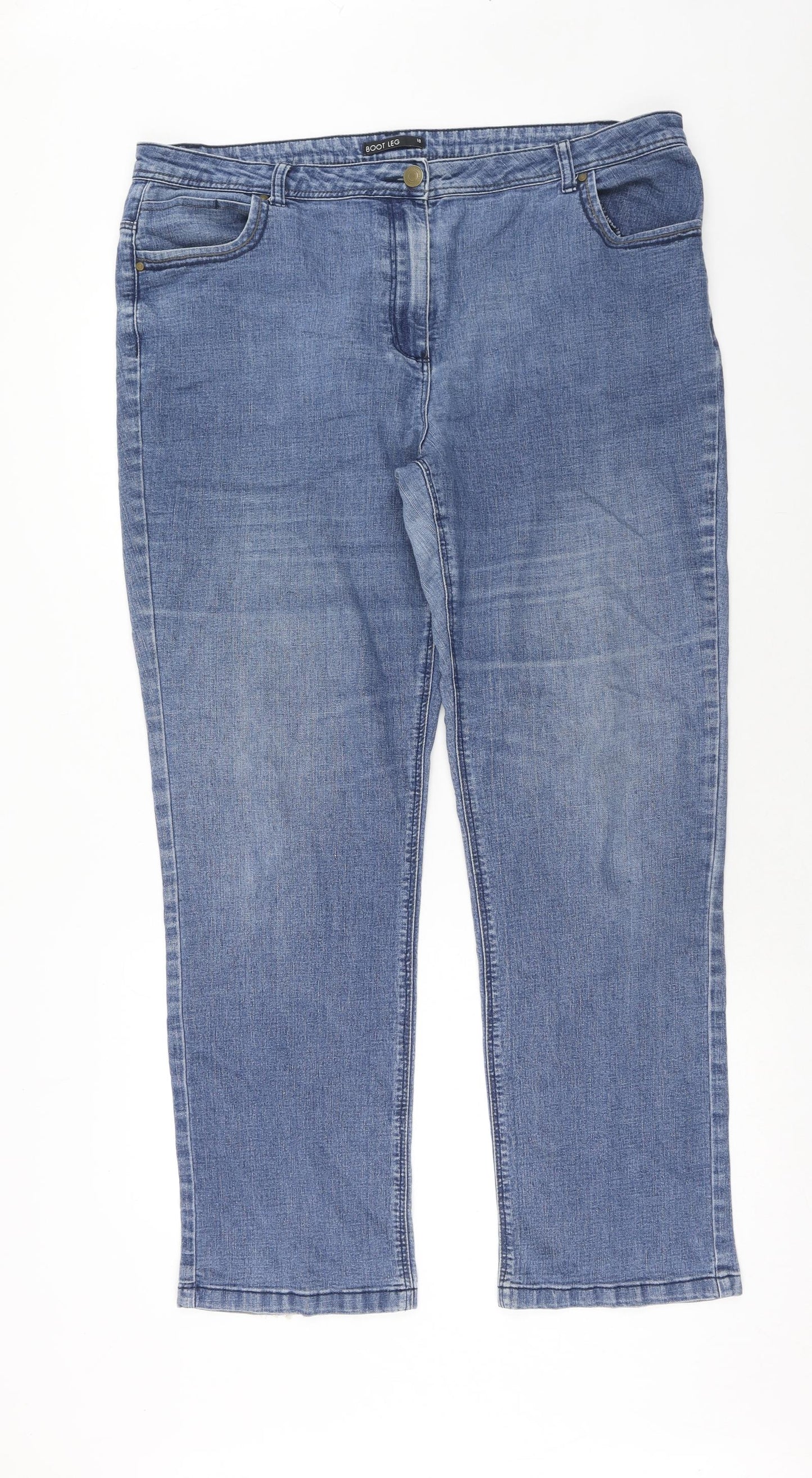 Bonmarché Womens Blue Cotton Straight Jeans Size 18 Regular Zip