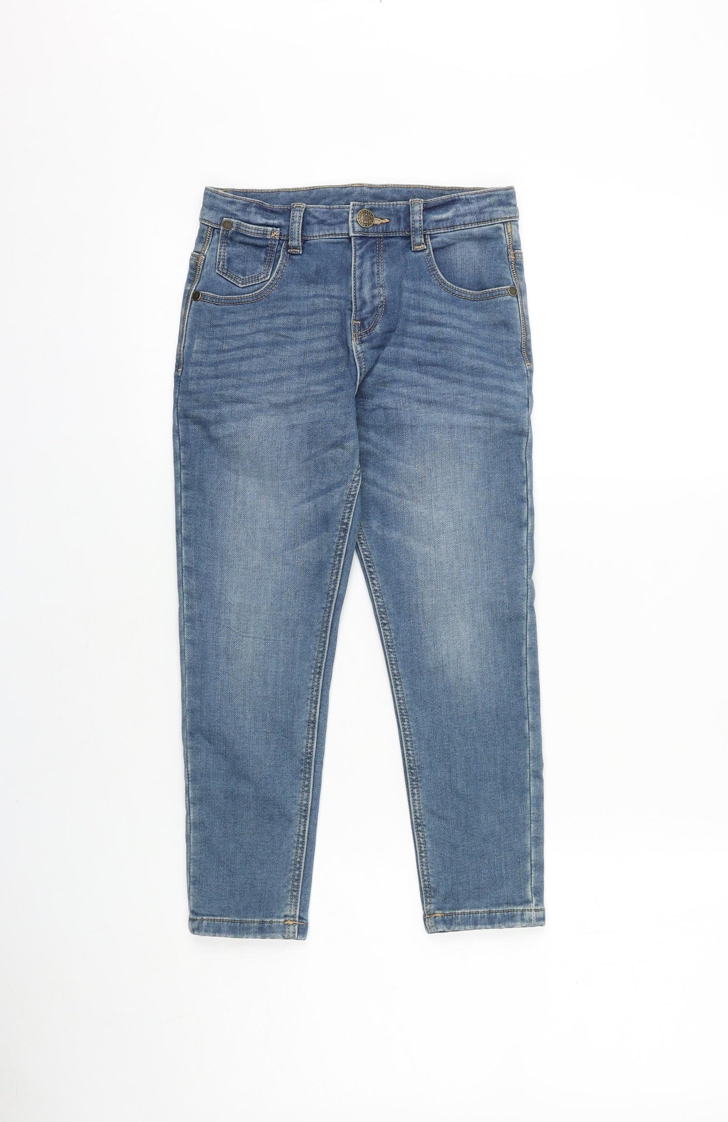 Marks and Spencer Boys Blue 100% Cotton Straight Jeans Size 5-6 Years Regular Zip