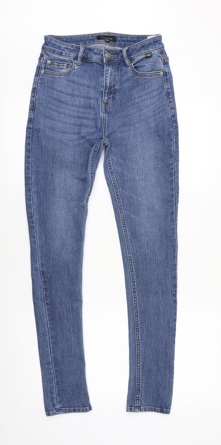 Marks and Spencer Womens Blue Herringbone Cotton Skinny Jeans Size 26 in L30 in Slim Zip
