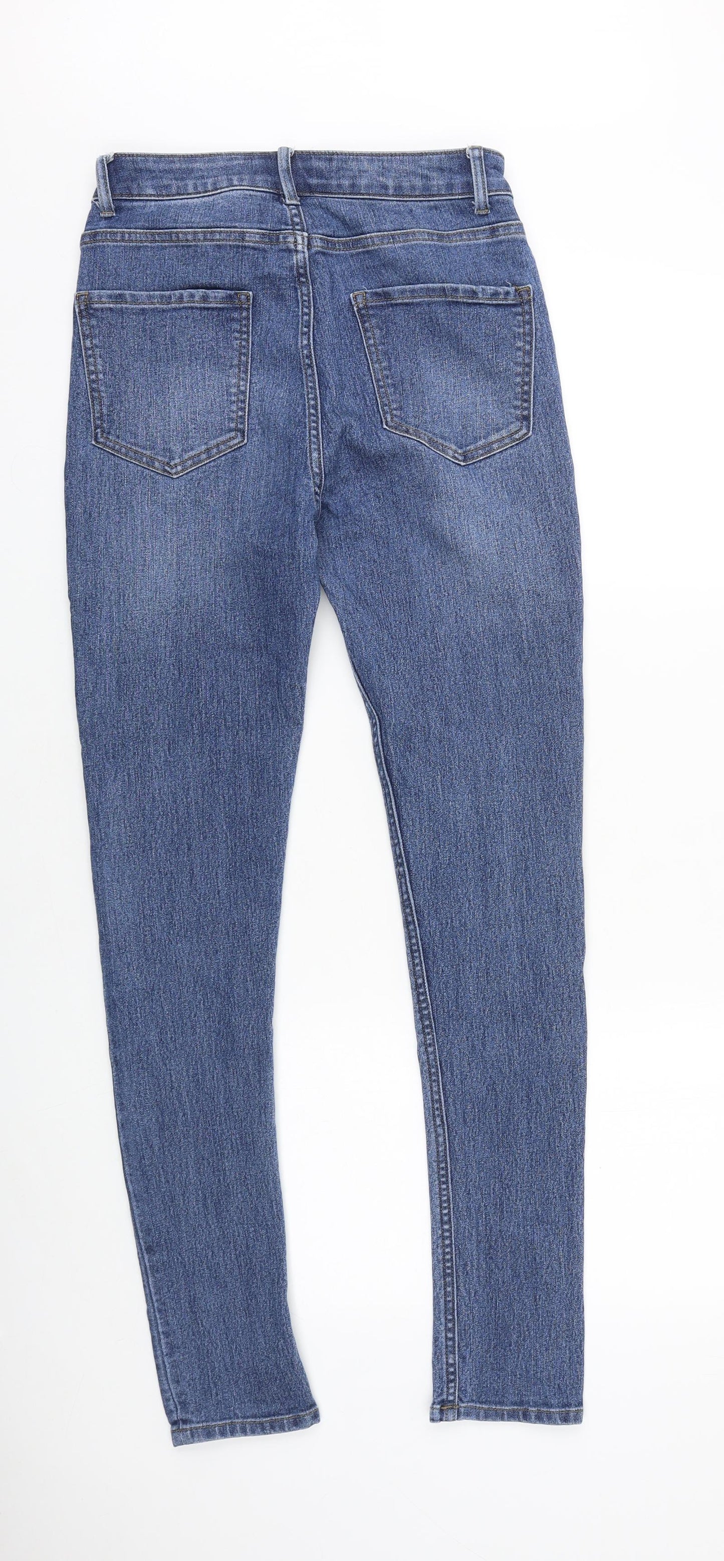 Marks and Spencer Womens Blue Herringbone Cotton Skinny Jeans Size 26 in L30 in Slim Zip