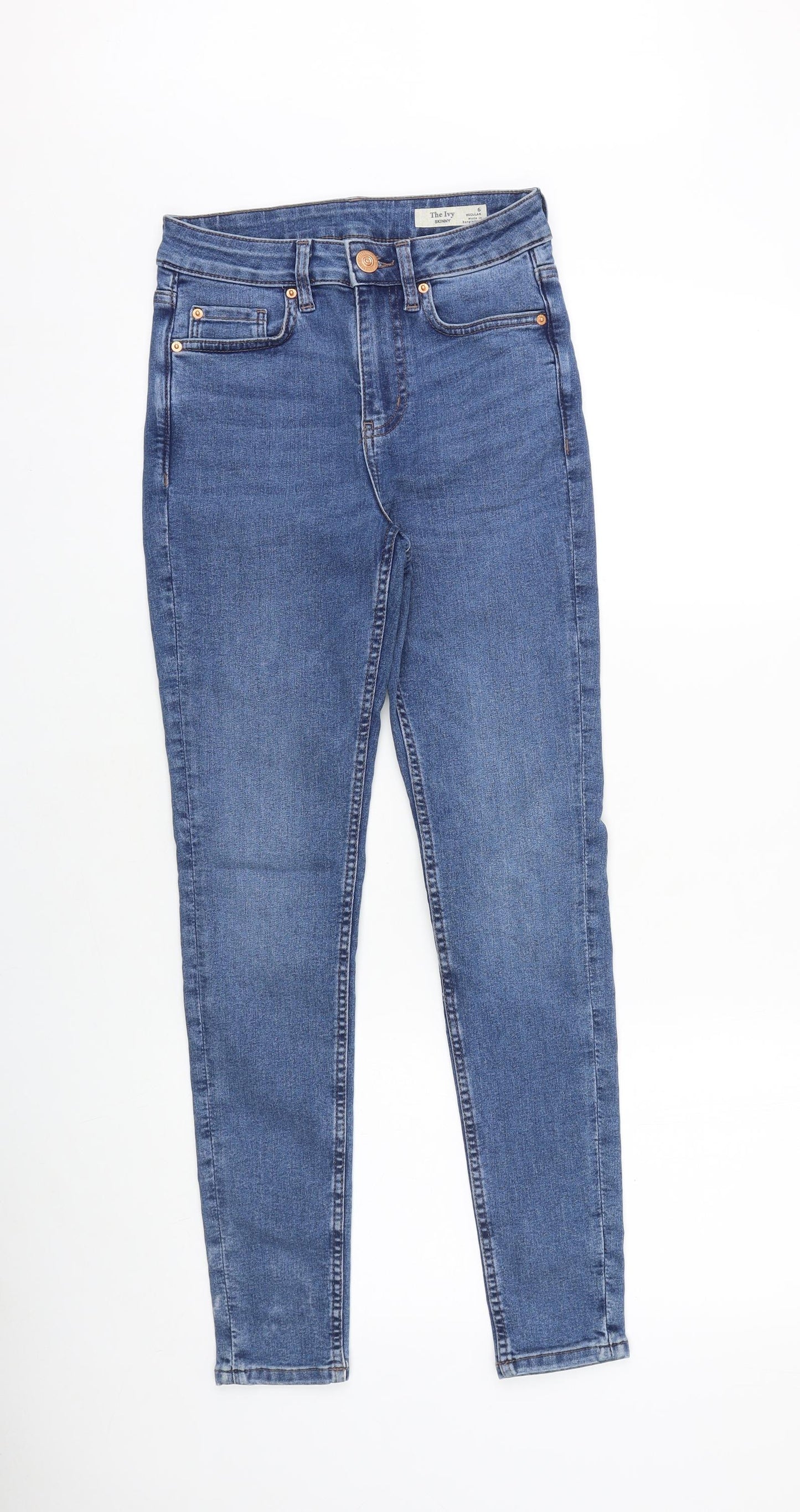 Marks and Spencer Womens Blue Cotton Skinny Jeans Size 6 L28 in Slim Zip