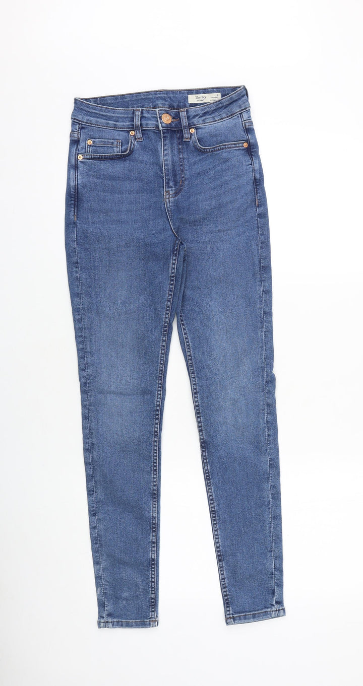 Marks and Spencer Womens Blue Cotton Skinny Jeans Size 6 L28 in Slim Zip