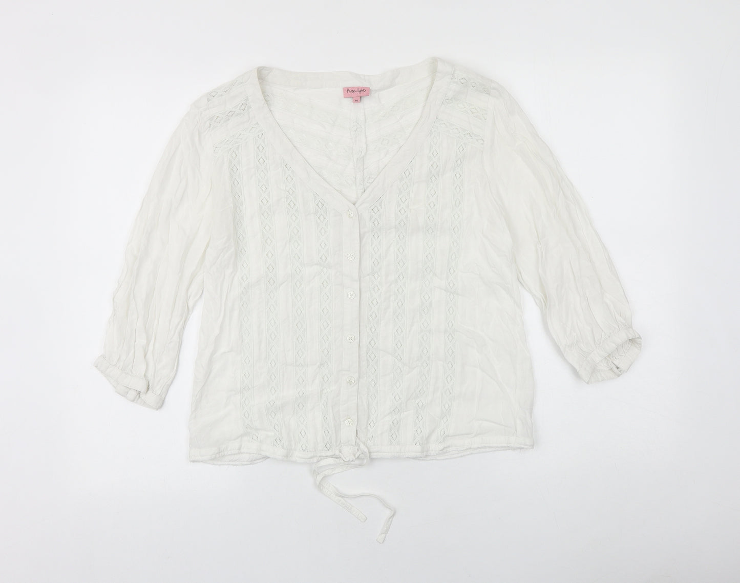 Phase Eight Womens White 100% Cotton Basic Blouse Size 10 V-Neck - Drawstring Waist