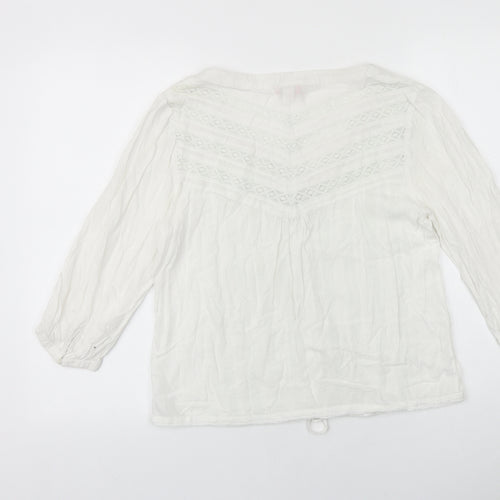 Phase Eight Womens White 100% Cotton Basic Blouse Size 10 V-Neck - Drawstring Waist