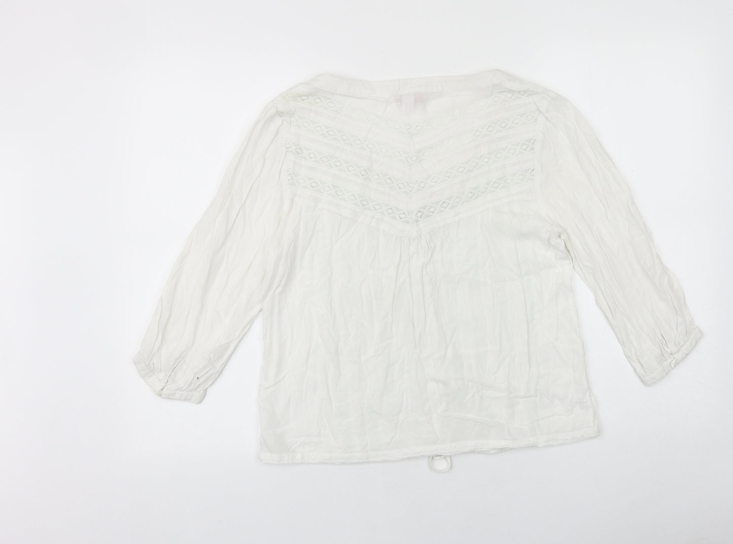 Phase Eight Womens White 100% Cotton Basic Blouse Size 10 V-Neck - Drawstring Waist