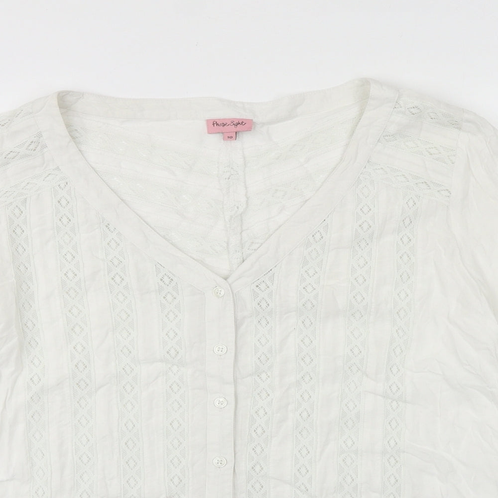 Phase Eight Womens White 100% Cotton Basic Blouse Size 10 V-Neck - Drawstring Waist