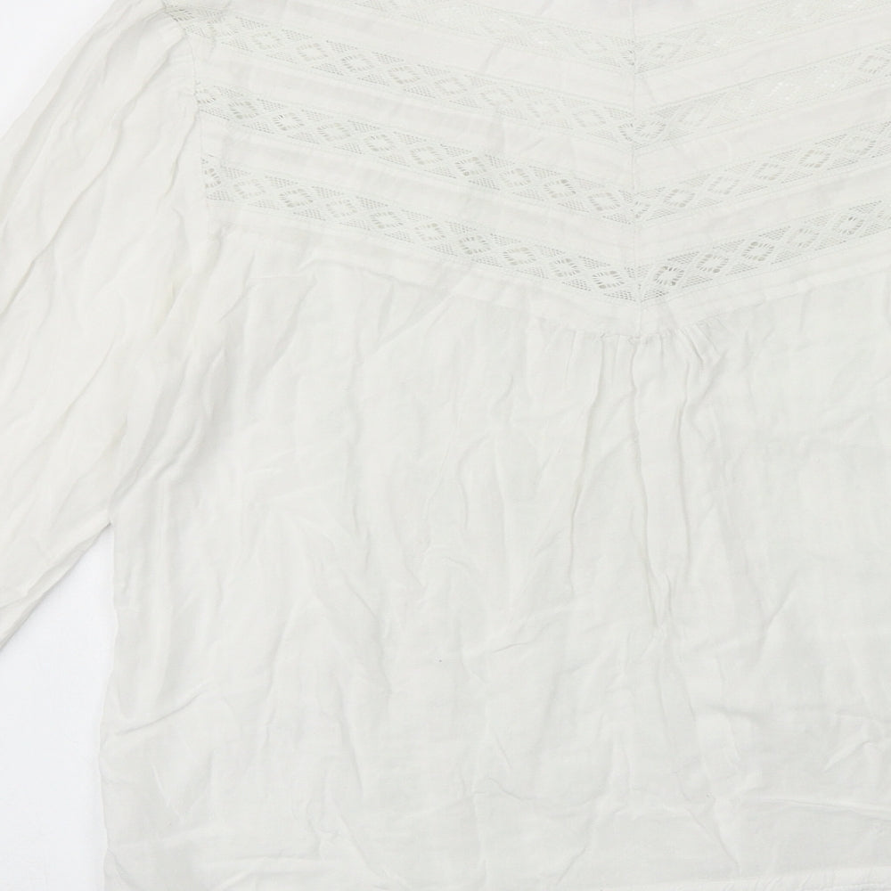 Phase Eight Womens White 100% Cotton Basic Blouse Size 10 V-Neck - Drawstring Waist