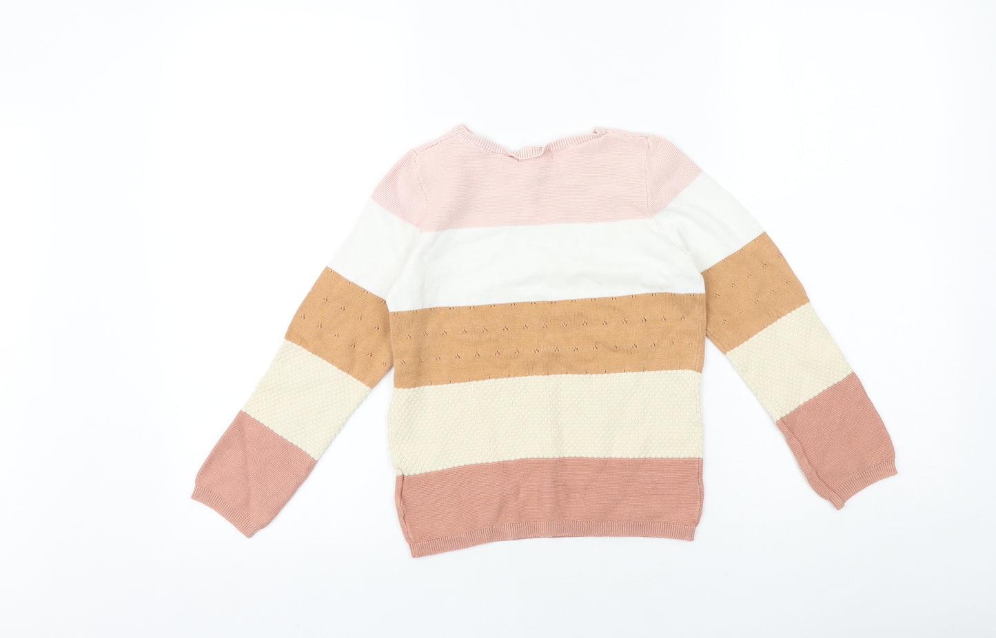 H&M Girls Multicoloured Round Neck Striped 100% Cotton Pullover Jumper Size 7-8 Years Pullover