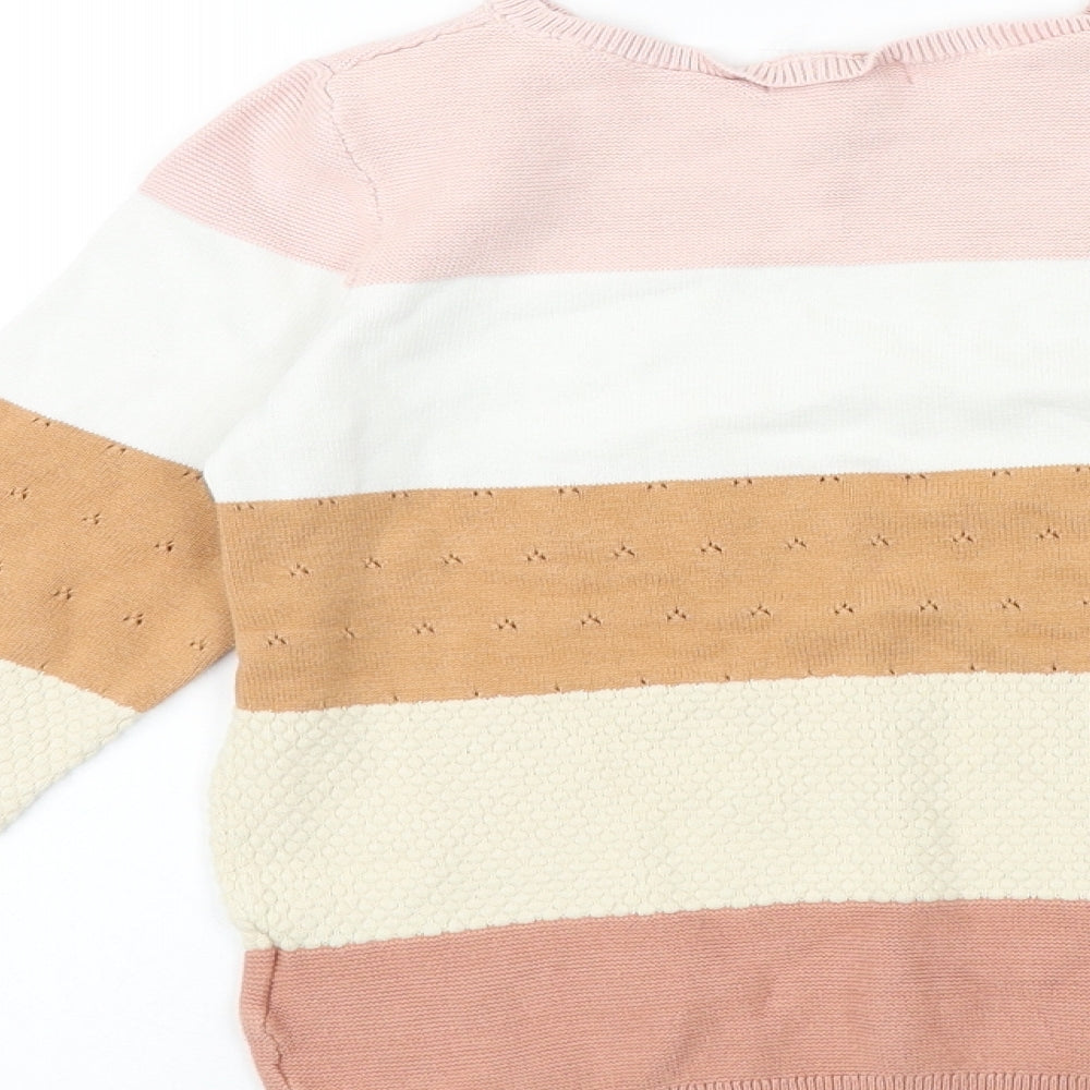 H&M Girls Multicoloured Round Neck Striped 100% Cotton Pullover Jumper Size 7-8 Years Pullover
