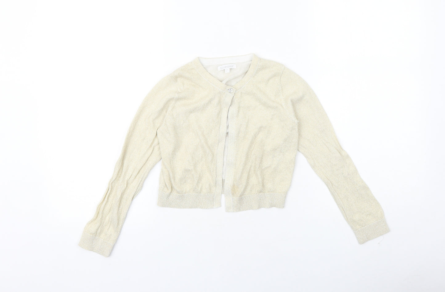 Blue Zoo Girls Gold Round Neck 100% Cotton Cardigan Jumper Size 6-7 Years Button
