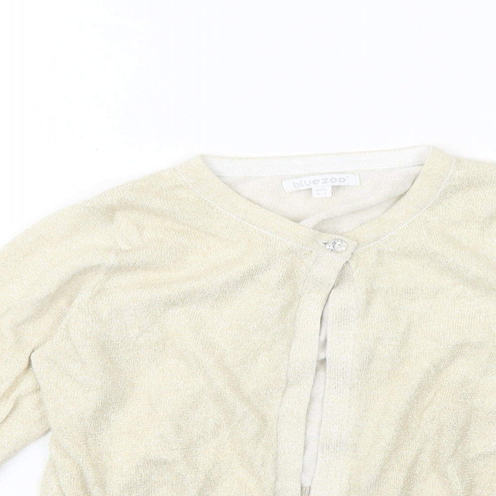 Blue Zoo Girls Gold Round Neck 100% Cotton Cardigan Jumper Size 6-7 Years Button