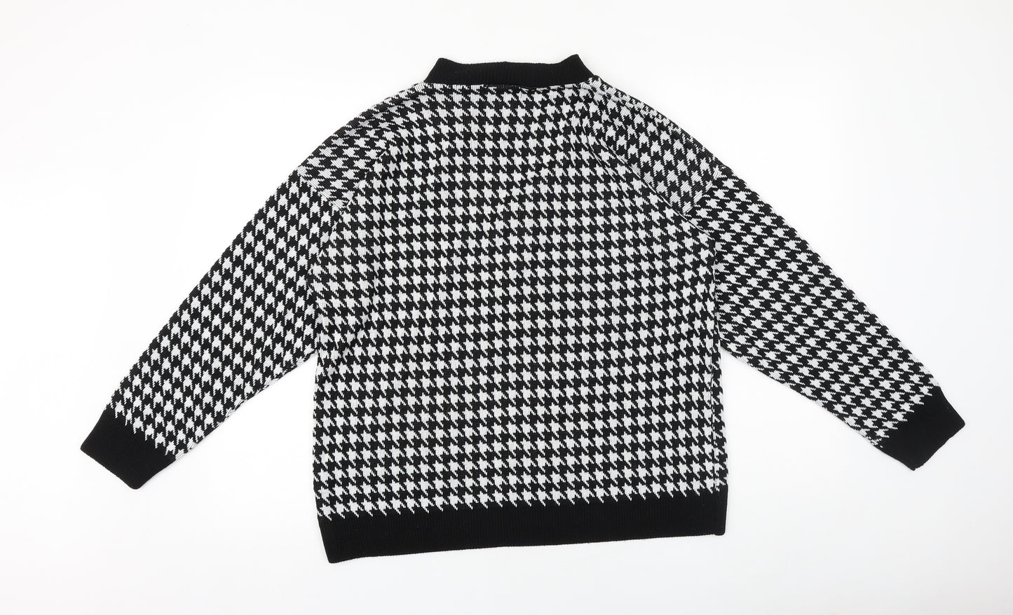 NAANAA Womens Black V-Neck Geometric 100% Cotton Pullover Jumper Size M