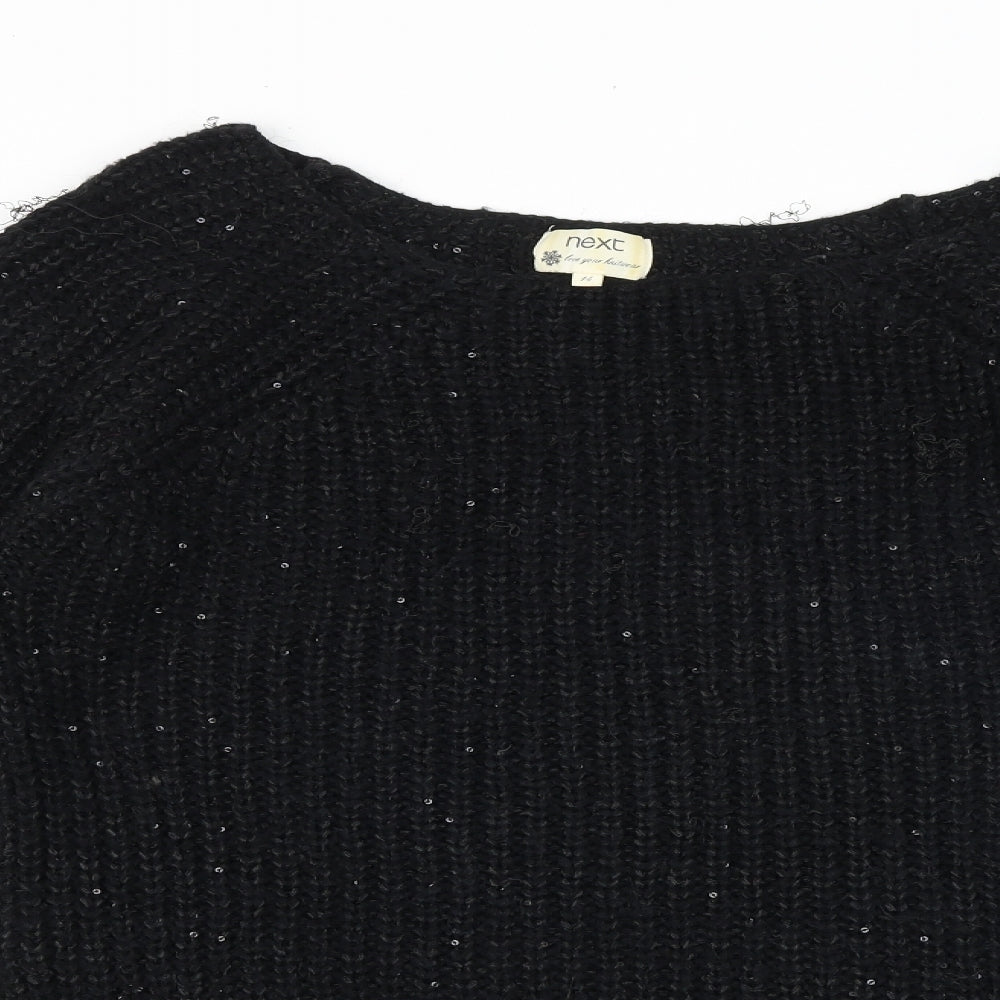 NEXT Womens Black Boat Neck Acrylic Pullover Jumper Size 14