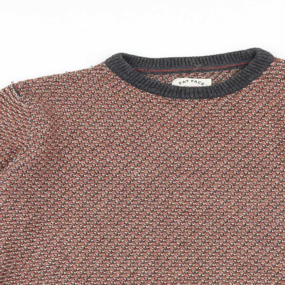 Fat Face Mens Red Round Neck Geometric Acrylic Pullover Jumper Size S Long Sleeve