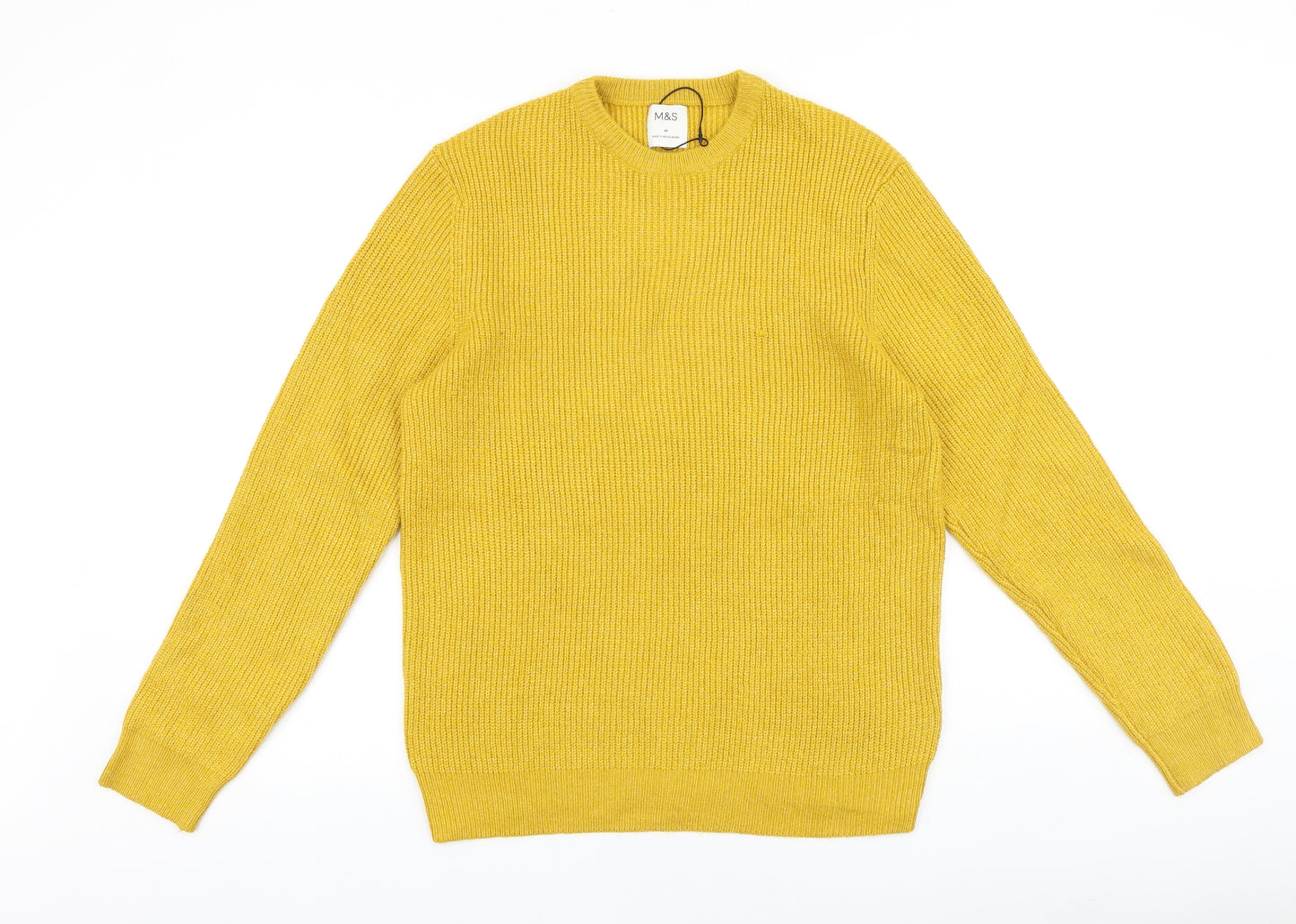 Marks and Spencer Mens Yellow Round Neck Acrylic Pullover Jumper Size M Long Sleeve