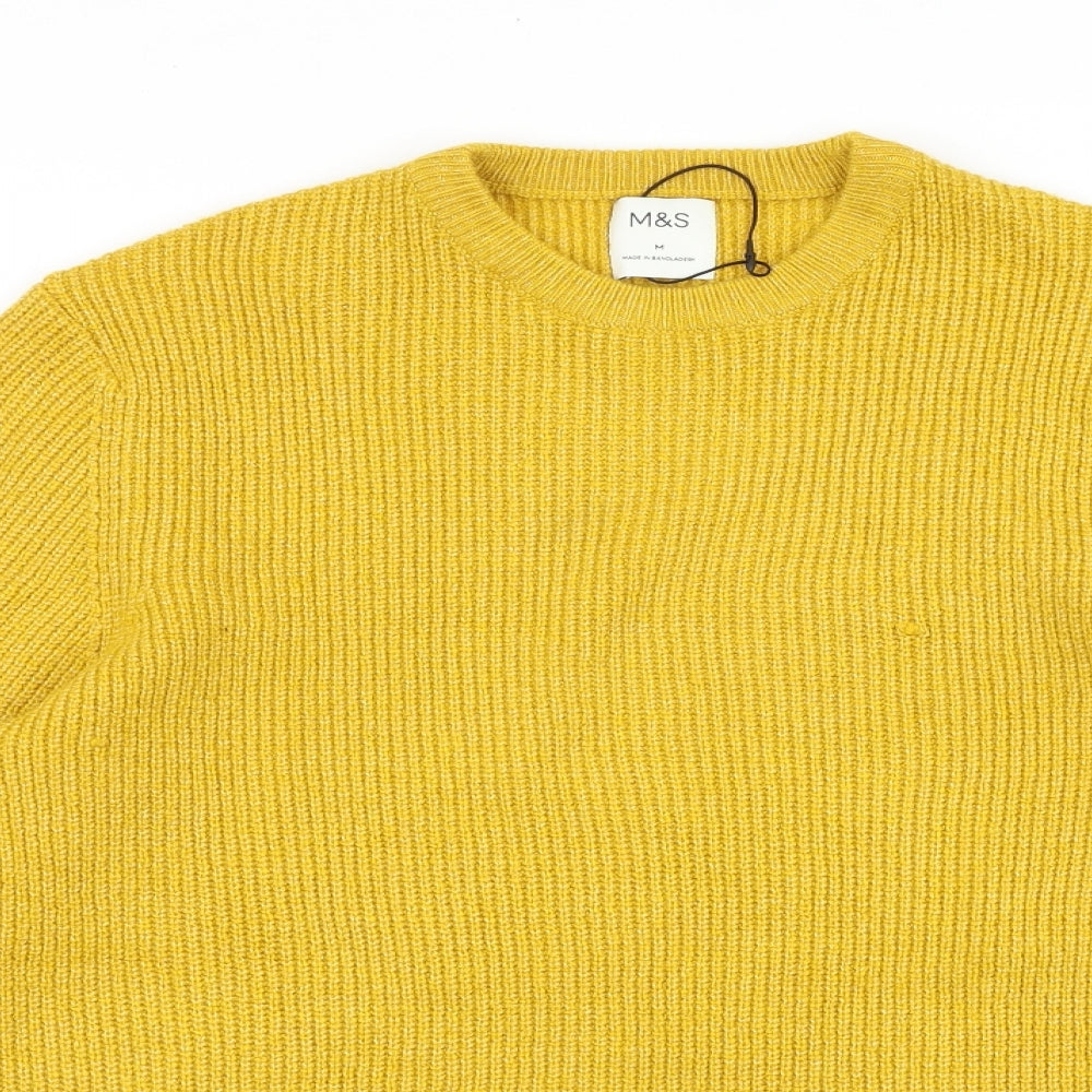 Marks and Spencer Mens Yellow Round Neck Acrylic Pullover Jumper Size M Long Sleeve