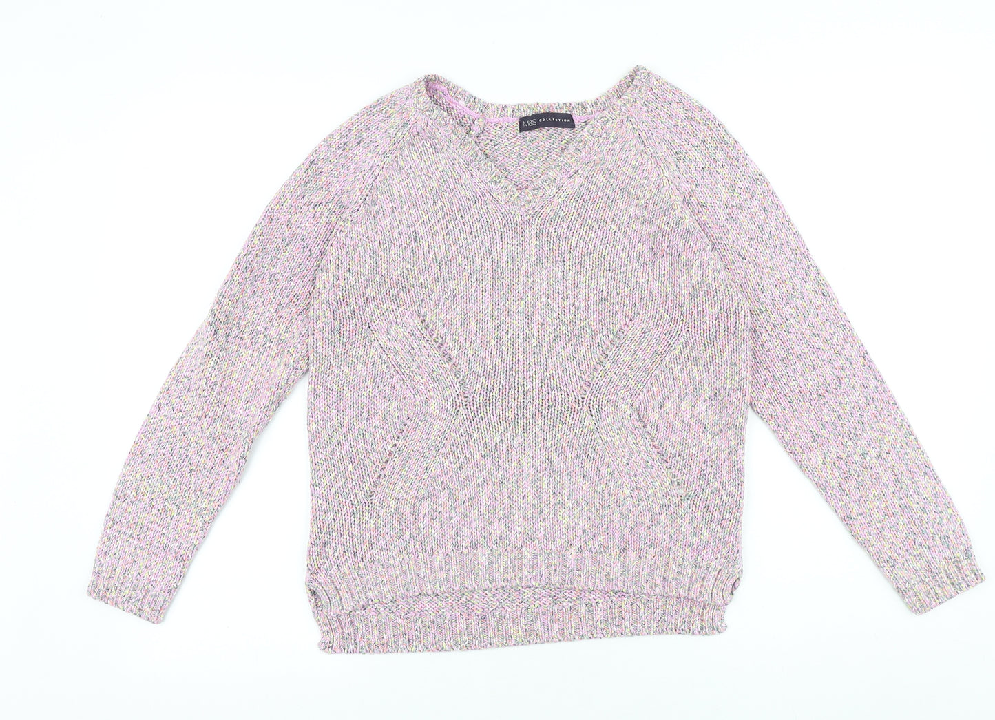 Marks and Spencer Womens Pink V-Neck Acrylic Pullover Jumper Size 8