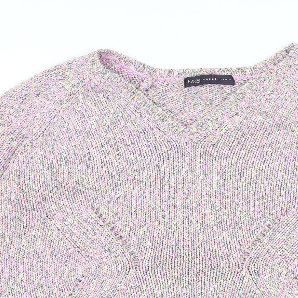 Marks and Spencer Womens Pink V-Neck Acrylic Pullover Jumper Size 8