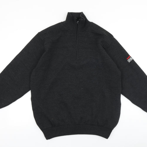 Oscar Jacobson Mens Grey High Neck Cotton Pullover Jumper Size L Long Sleeve