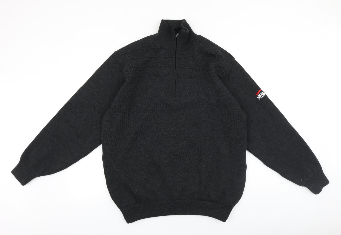 Oscar Jacobson Mens Grey High Neck Cotton Pullover Jumper Size L Long Sleeve