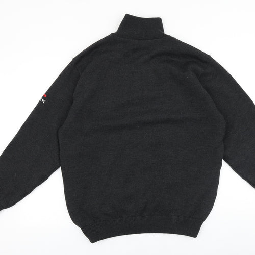 Oscar Jacobson Mens Grey High Neck Cotton Pullover Jumper Size L Long Sleeve