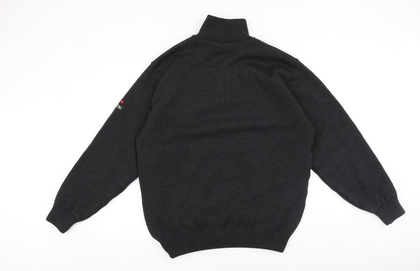 Oscar Jacobson Mens Grey High Neck Cotton Pullover Jumper Size L Long Sleeve