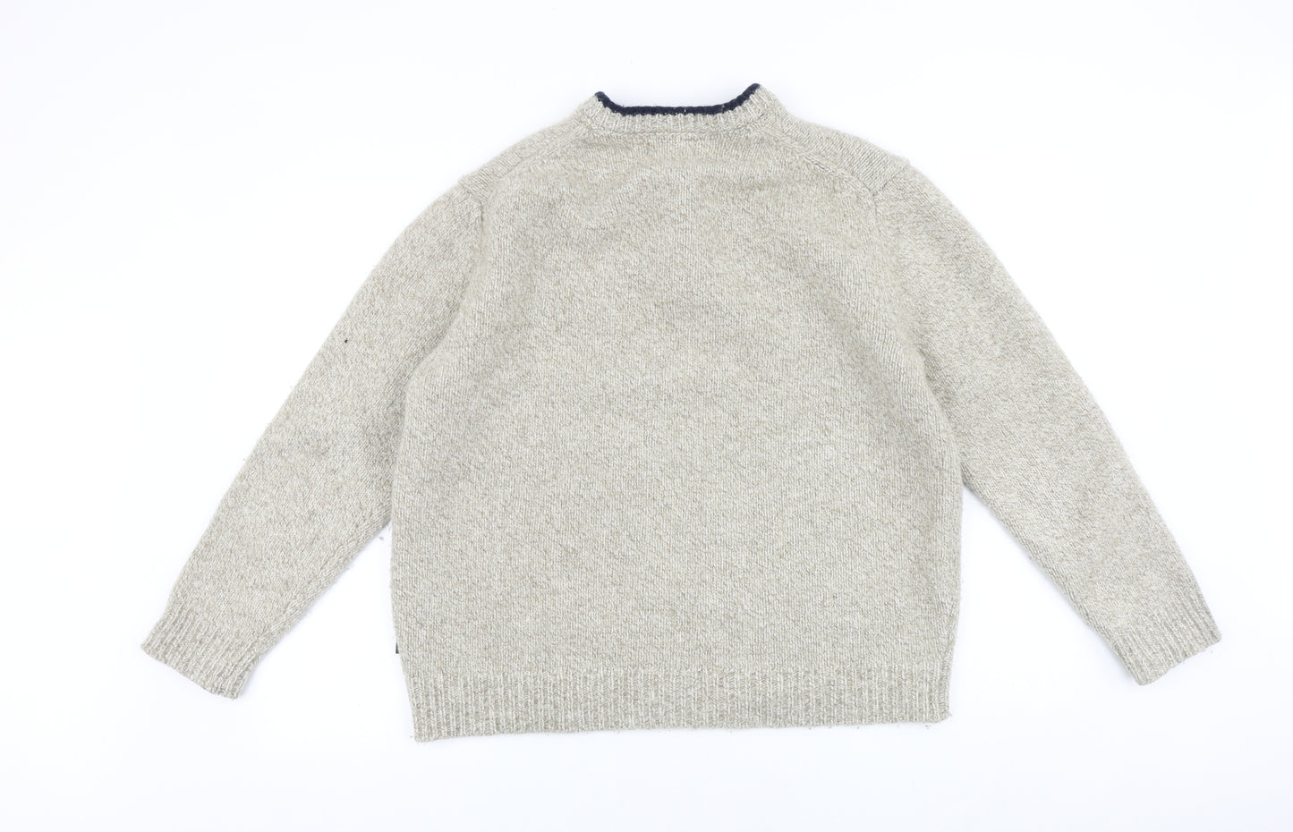 Orvis Mens Beige Round Neck Wool Pullover Jumper Size L Long Sleeve