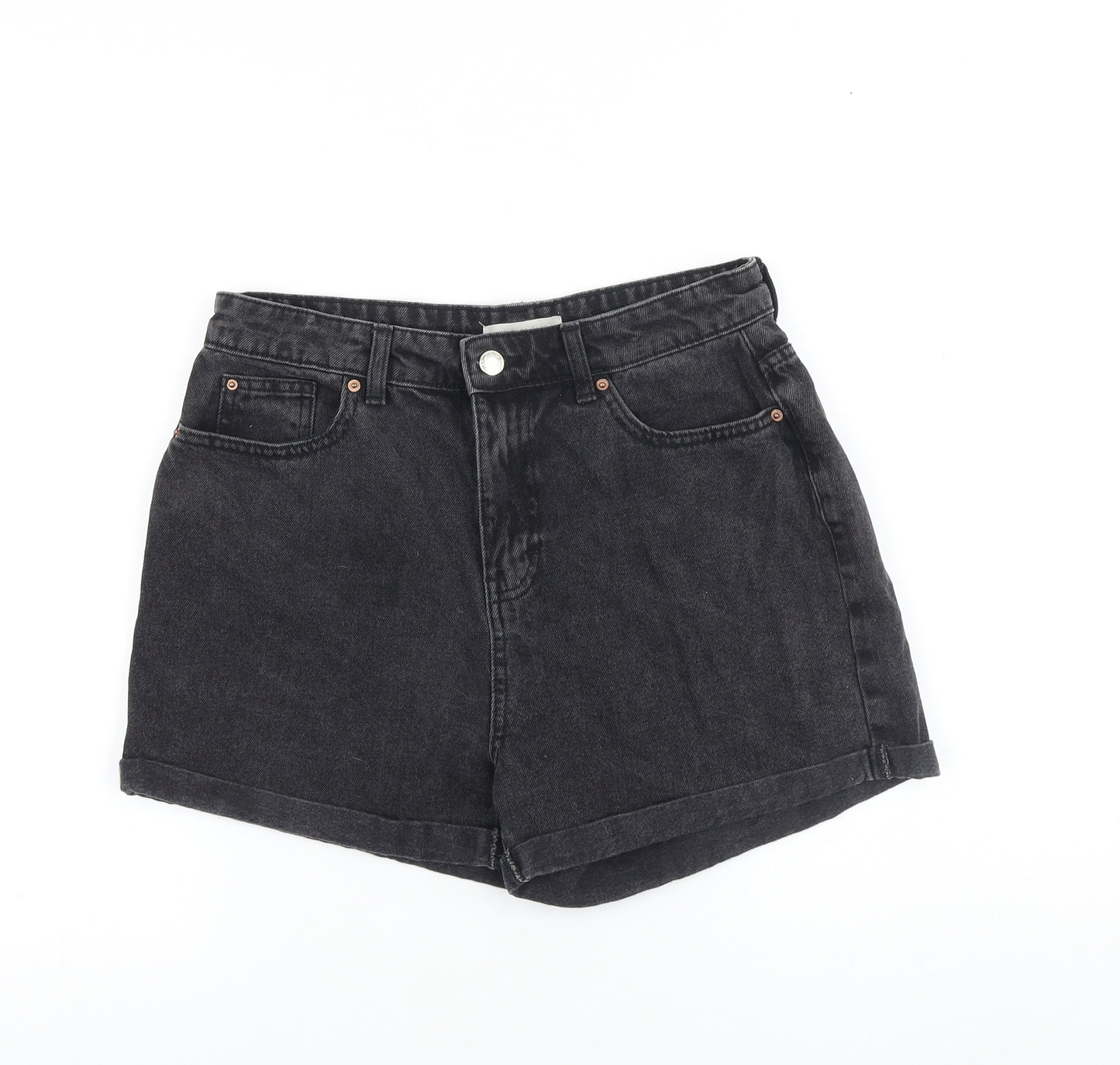 Primark Womens Black 100% Cotton Boyfriend Shorts Size 12 L4 in Regular Zip