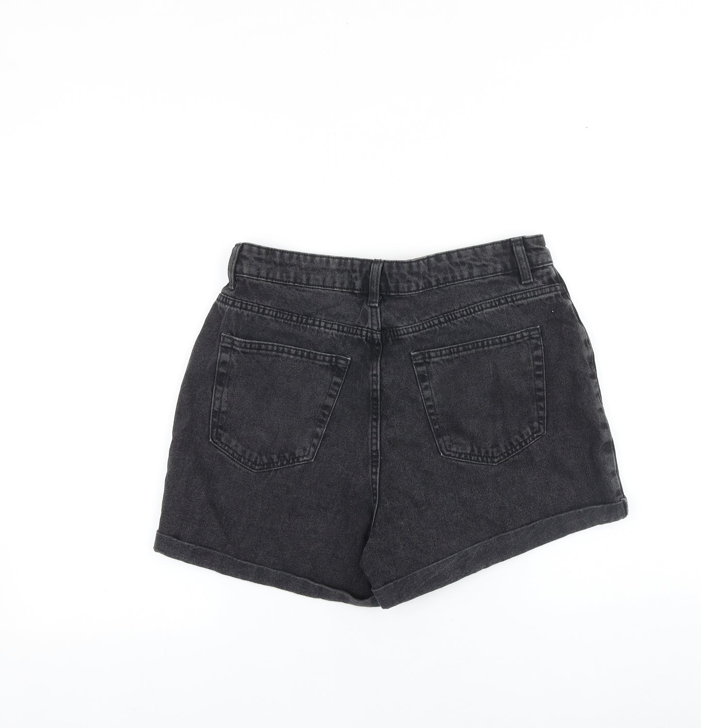 Primark Womens Black 100% Cotton Boyfriend Shorts Size 12 L4 in Regular Zip