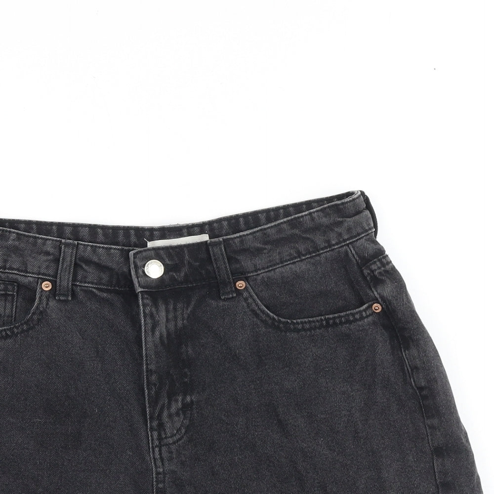 Primark Womens Black 100% Cotton Boyfriend Shorts Size 12 L4 in Regular Zip