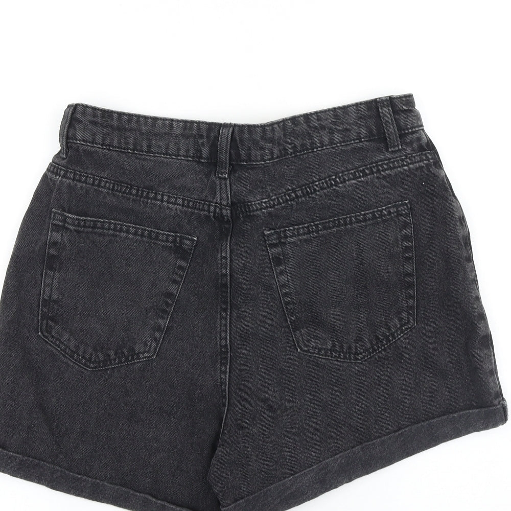 Primark Womens Black 100% Cotton Boyfriend Shorts Size 12 L4 in Regular Zip