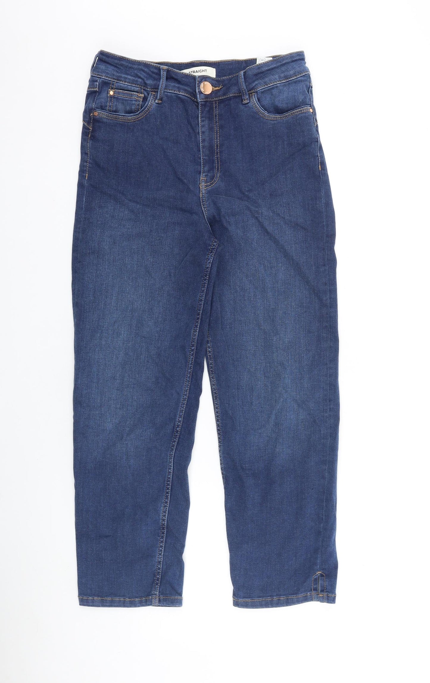 Marks and Spencer Womens Blue Cotton Straight Jeans Size 10 L24 in Regular Zip