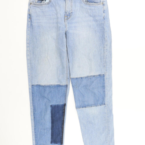 H&M Womens Blue Cotton Tapered Jeans Size 6 L28 in Regular Zip