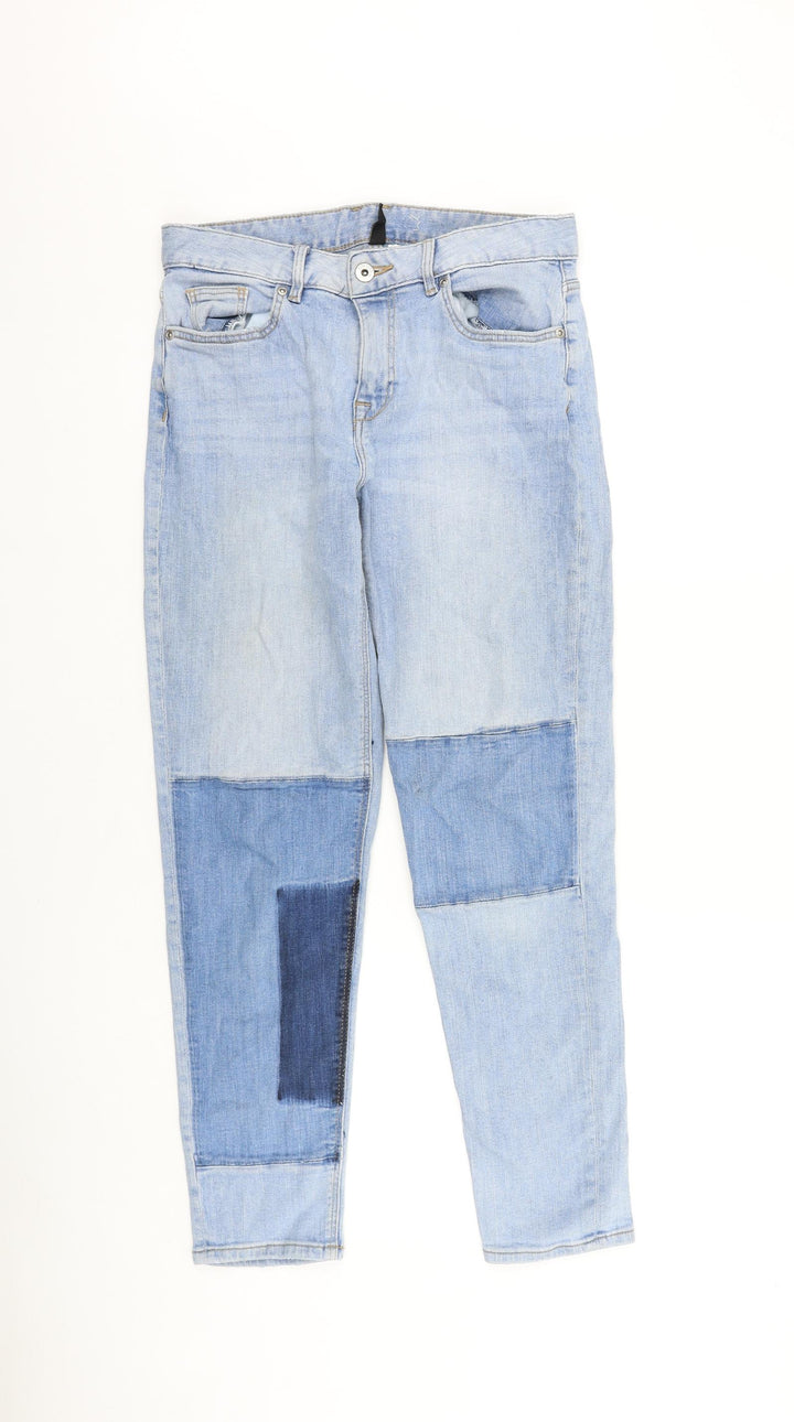 H&M Womens Blue Cotton Tapered Jeans Size 6 L28 in Regular Zip