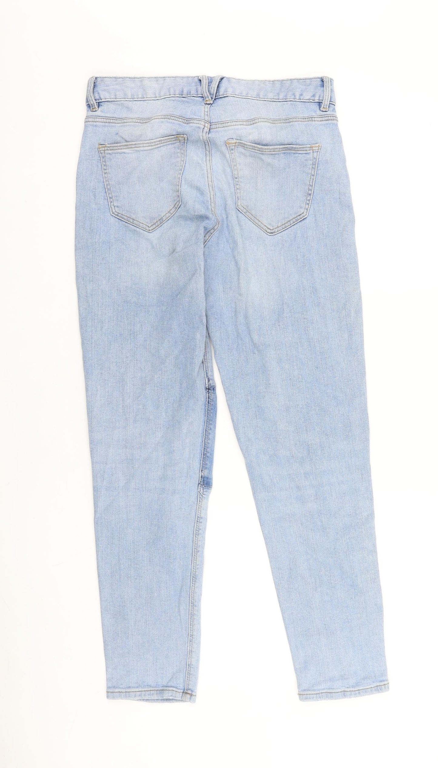 H&M Womens Blue Cotton Tapered Jeans Size 6 L28 in Regular Zip