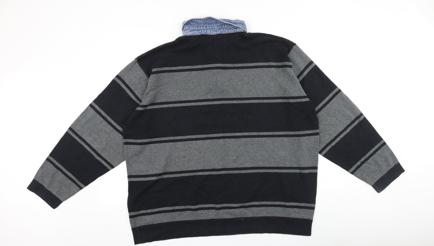 Marks and Spencer Mens Grey Collared Striped Cotton Pullover Jumper Size 2XL Long Sleeve