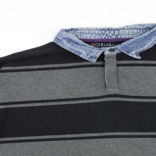 Marks and Spencer Mens Grey Collared Striped Cotton Pullover Jumper Size 2XL Long Sleeve